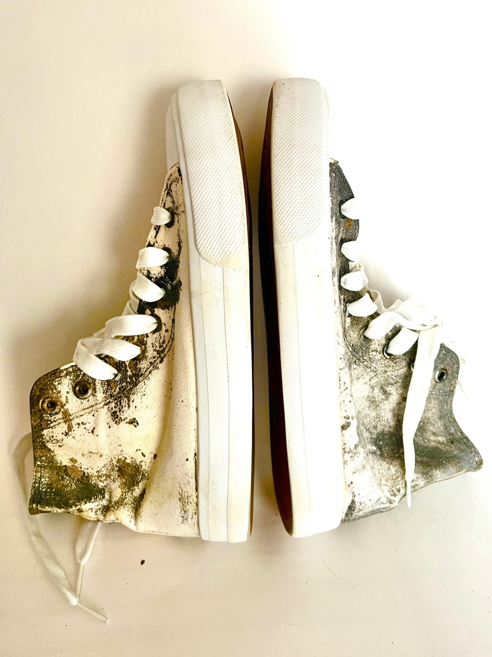 ZY-K21020 Women's High Top Canvas Sneakers Dark Green Splatter Cream White  Sz 7